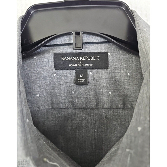 Banana Republic ~Men's Size M~Gray/Dots Non Iron Slim Fit Button-Up Shirt Cotton - Picture 7 of 11
